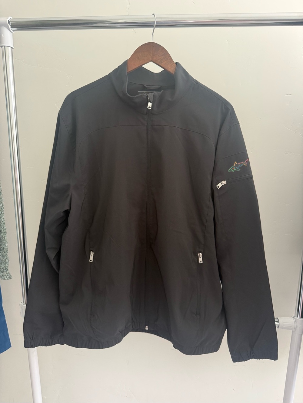 Greg Norman Collection Black Full-Zip Windbreaker